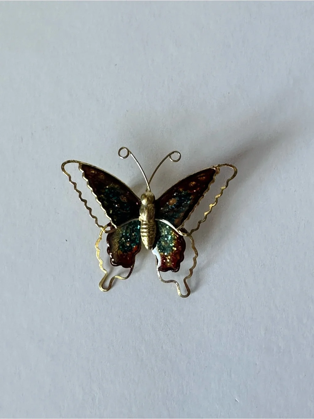 Vintage Butterfly Multicolor Enamel Cloisonne Brooch Pin in Gold Tone